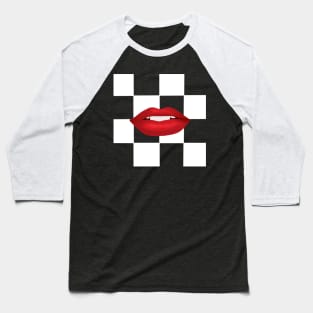 Red Lips on White Checkerboard Baseball T-Shirt